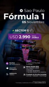 Vivi el Gran premio F1 en Sao Pablo, pedi aqui la info.